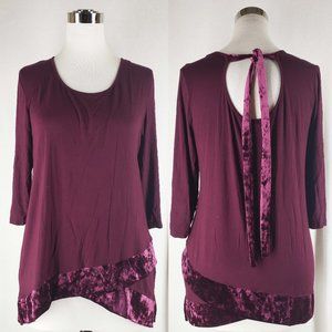 Pebble & Stone wine velvet trim top, L